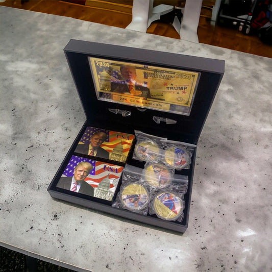 *LIMITED EDITION* Donald Trump 2024 Collectible 24k Gold Banknote, Coin Collection and Playing Cards Set
